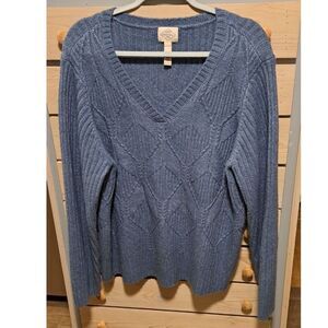 St. John’s Bay Blue V-Neck Cable Knit Sweater – Size XL
